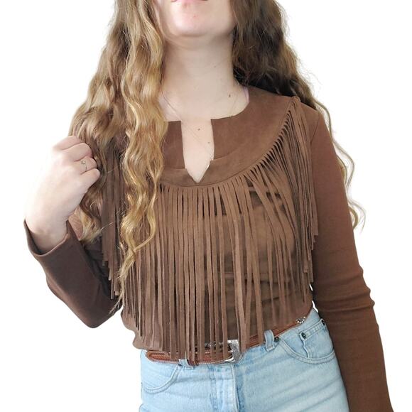 Vintage Tops - Vintage Suede Fringe Top